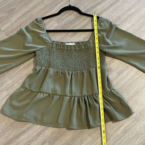 Altar’d State Women’s Peplum Top Medium Olive Green Smock Tiered Bohemian - Picture 12 of 13